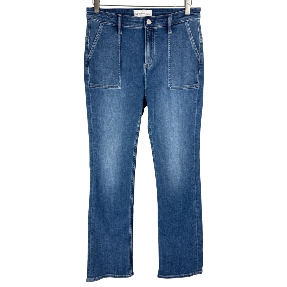 Calvin Klein Jeans Women Blue Denim Utility Flare Cropped Jeans Size W29 L30‎